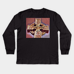 Celtic Cross Tombstone Statue - orange Kids Long Sleeve T-Shirt